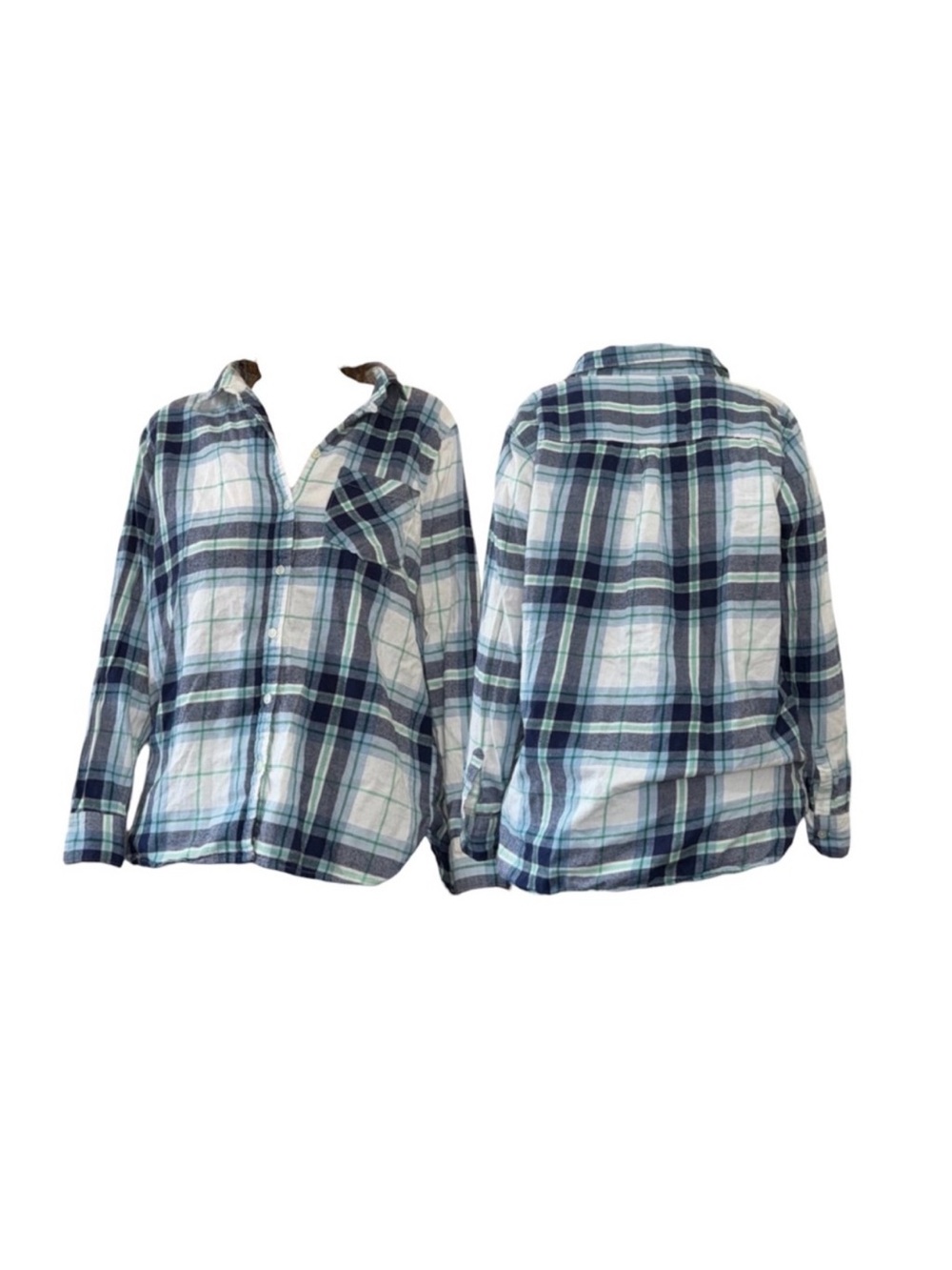 Blue and White Plaid Button-Up Shirt